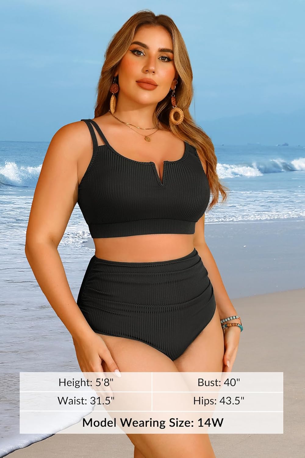 Women Plus Size High Waisted Bikini - Ribbed Two Piece Swimsuit Tummy Control Bathing Suit V-Wired 2025 Swimwear - Image 6