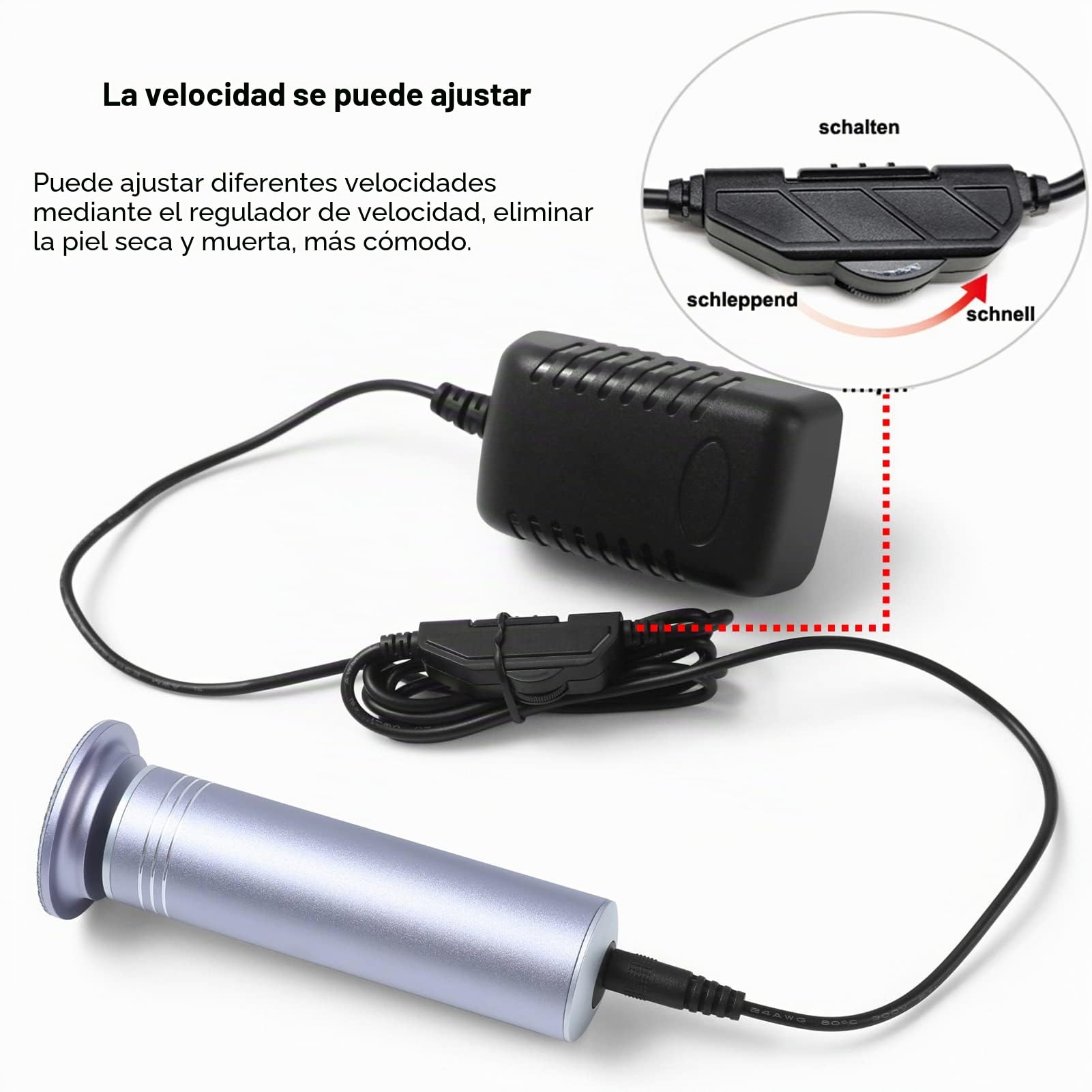 Lima de pies eléctrica ajustable, velocidad profesional, lima intercambiable para pieles muertas y agrietadas, 60 almohadillas de lijado de repuesto (gris)