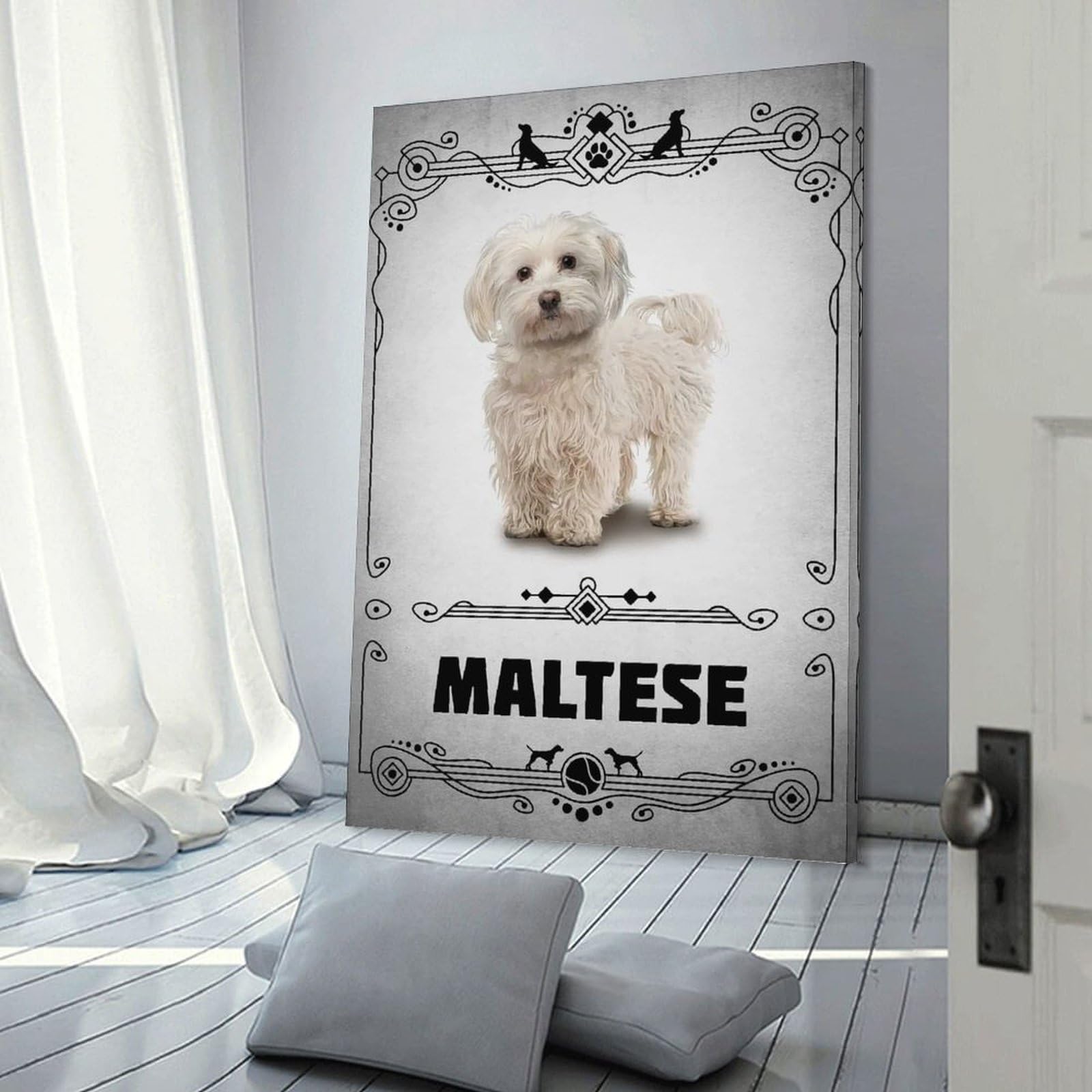 Junmoney Maltese Canvas Wall Decor 24x36inch(60x90cm), for Calm Bedrooms, Home Corners Or Flats, An Easy Wall Refresh for Bedrooms