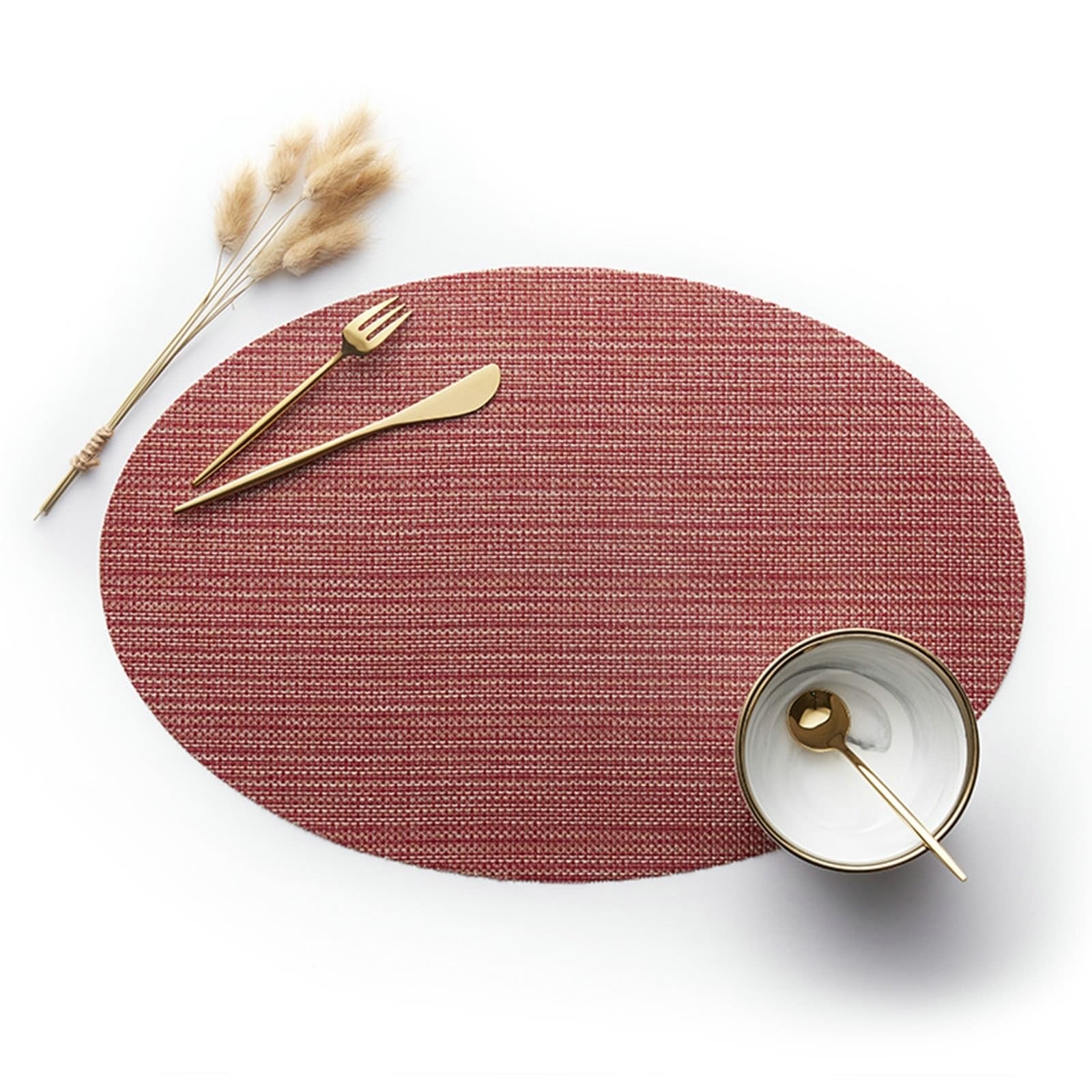 Set de table rouge uni ovale haut de gamme lot de 4 pour salle à manger