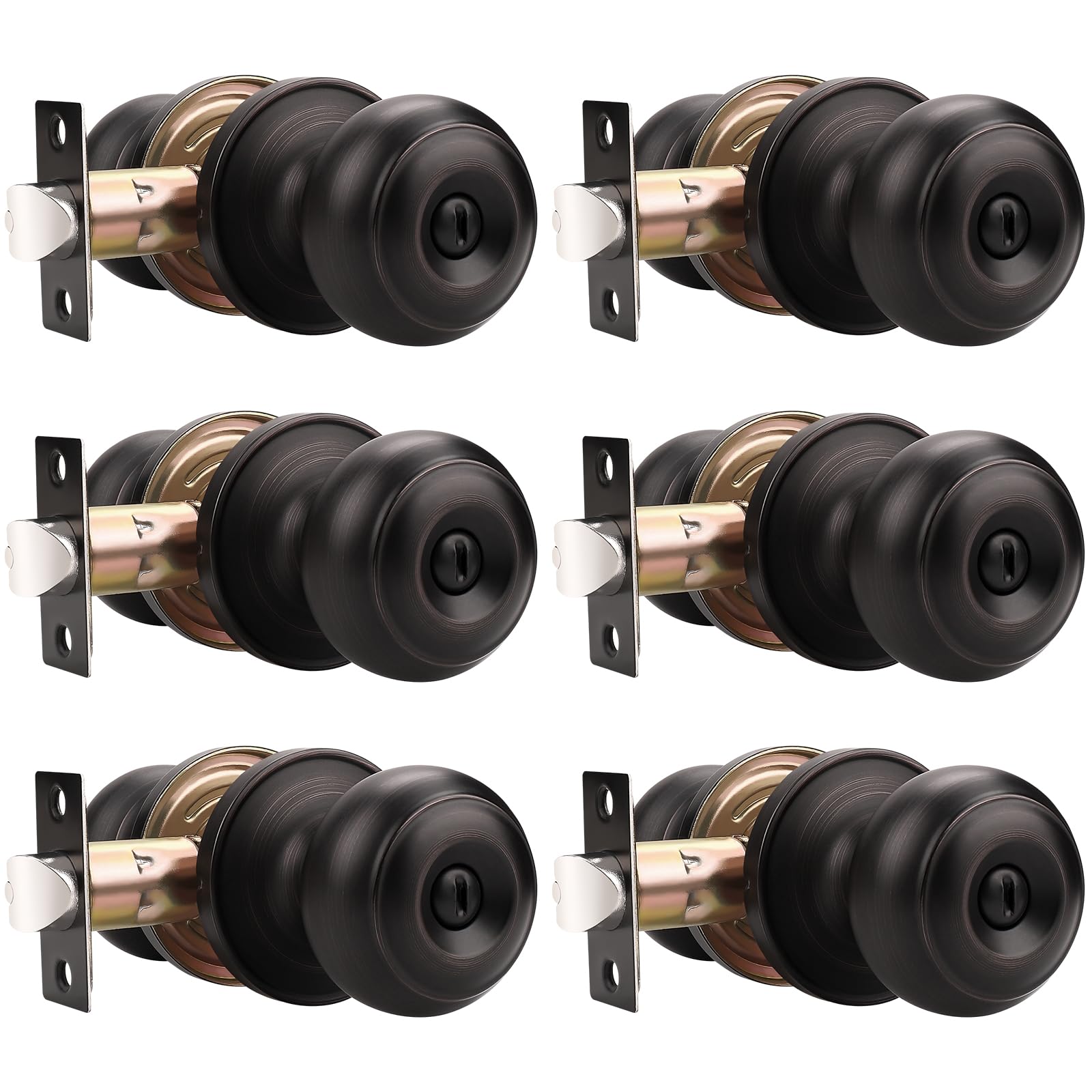 Probrico 6 Pack Interior Bathroom Privacy Keyless Doorknobs Door Lock Lockset in Oil Rubbed Bronze