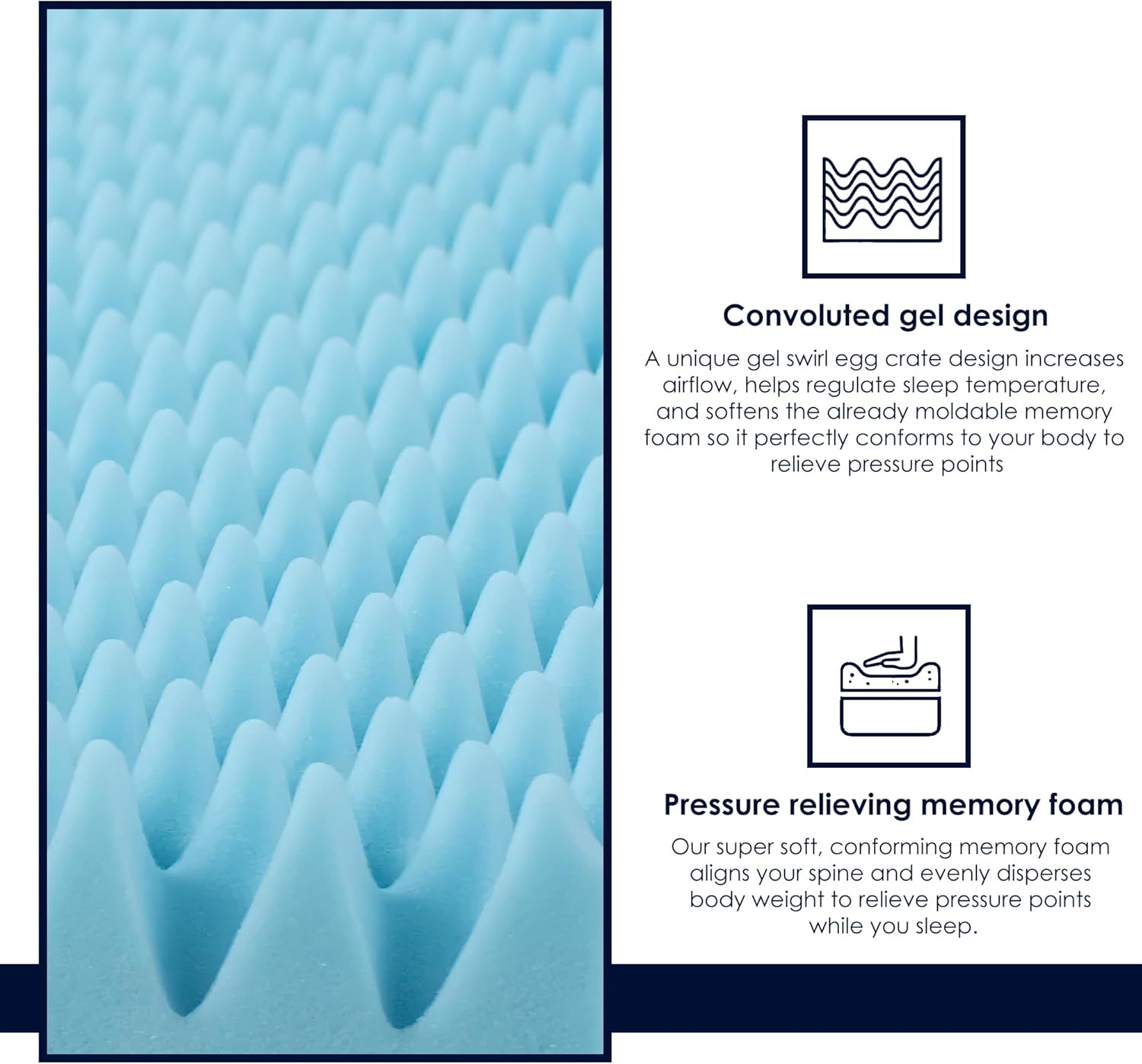 Greaton, 1-Inch Premium Convoluted Gel Memory Foam Toppers for Enhanced Comfort and Support, Twin, Blue