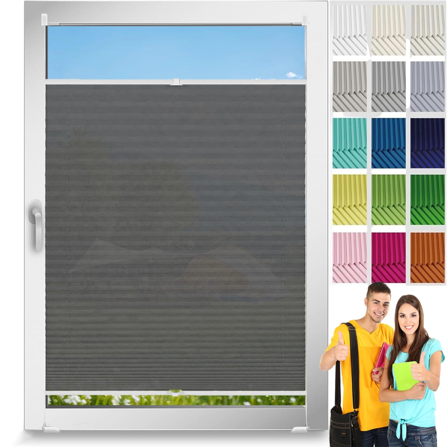 Plissee Ohne Bohren Klemmfix 64 x 75 cm, Blickdicht Sichtschutz Sonnenschutz, Wabenplissee Ohne Bohren Verdunklung, Thermo Plissee Ohne Bohren, für Fenster & Tür, Grau