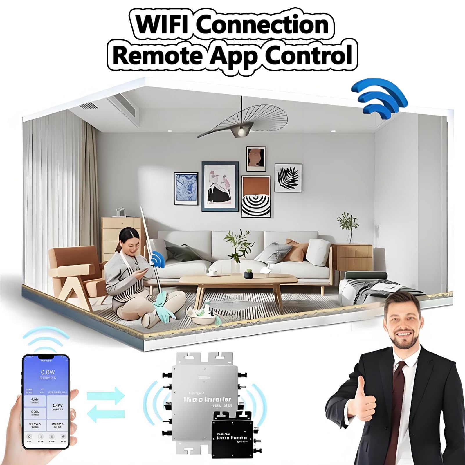 Inverter Solare Micro Mppt da 1600w/1800w/2000w/2400w/2800w, Convertitore Microinverter di Rete con Sistemi di Monitoraggio Tramite Telefono Cellulare WiFi, Impermeabile Ip65 Silver-1800W