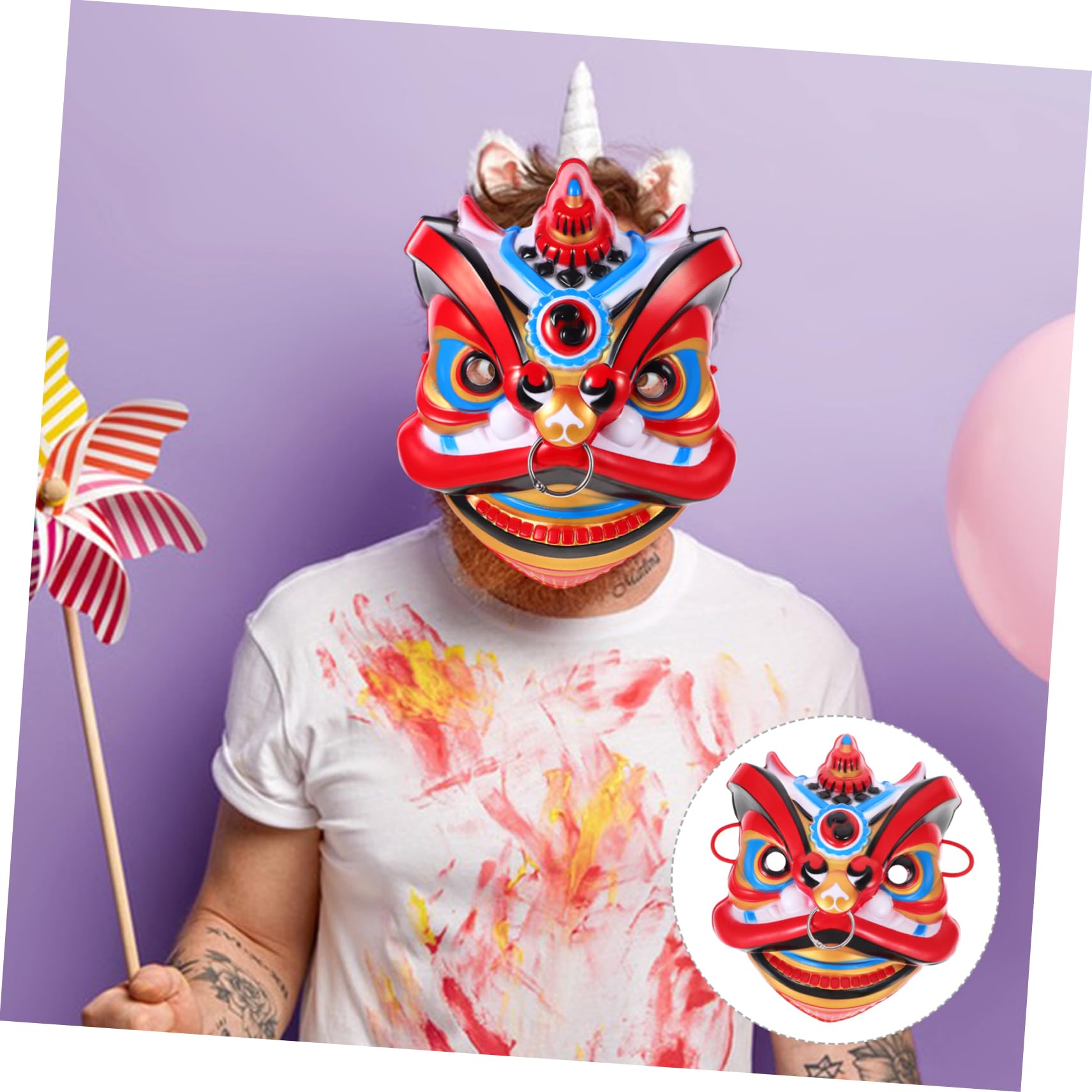 BESTonZON 5 Pièces Masque de Lion Chinois Traditionnel Masque de Danse Fait Main pour Performance Scénique Fête et Cosplay