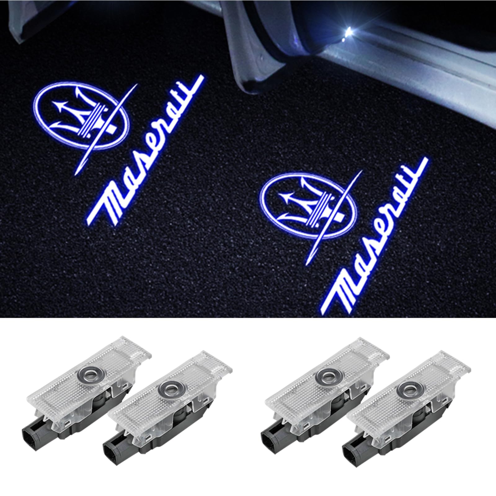 HoNung Car Door Logo Lights for Maserati Levante 2016-2023 Ghost Lights Projector Welcome Courtesy Step Puddle Lights Replacement Accessories (4 Pcs)