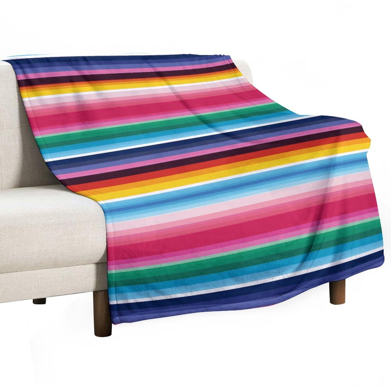 Couverture en flanelle douce et durable aux finitions rayées mexicaines