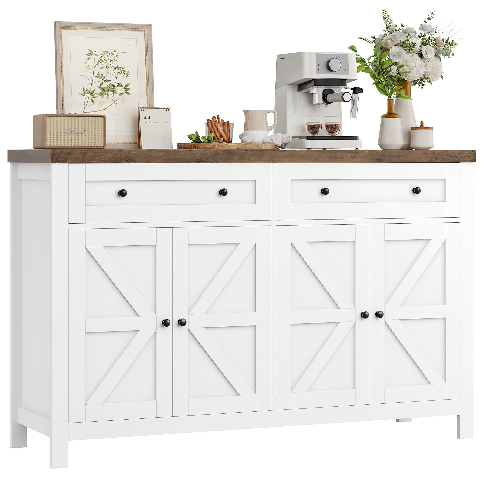 HOCSOK Sideboard, 140 cm Breit Küchenschrank, Verstellbaren Regalen, Weiß