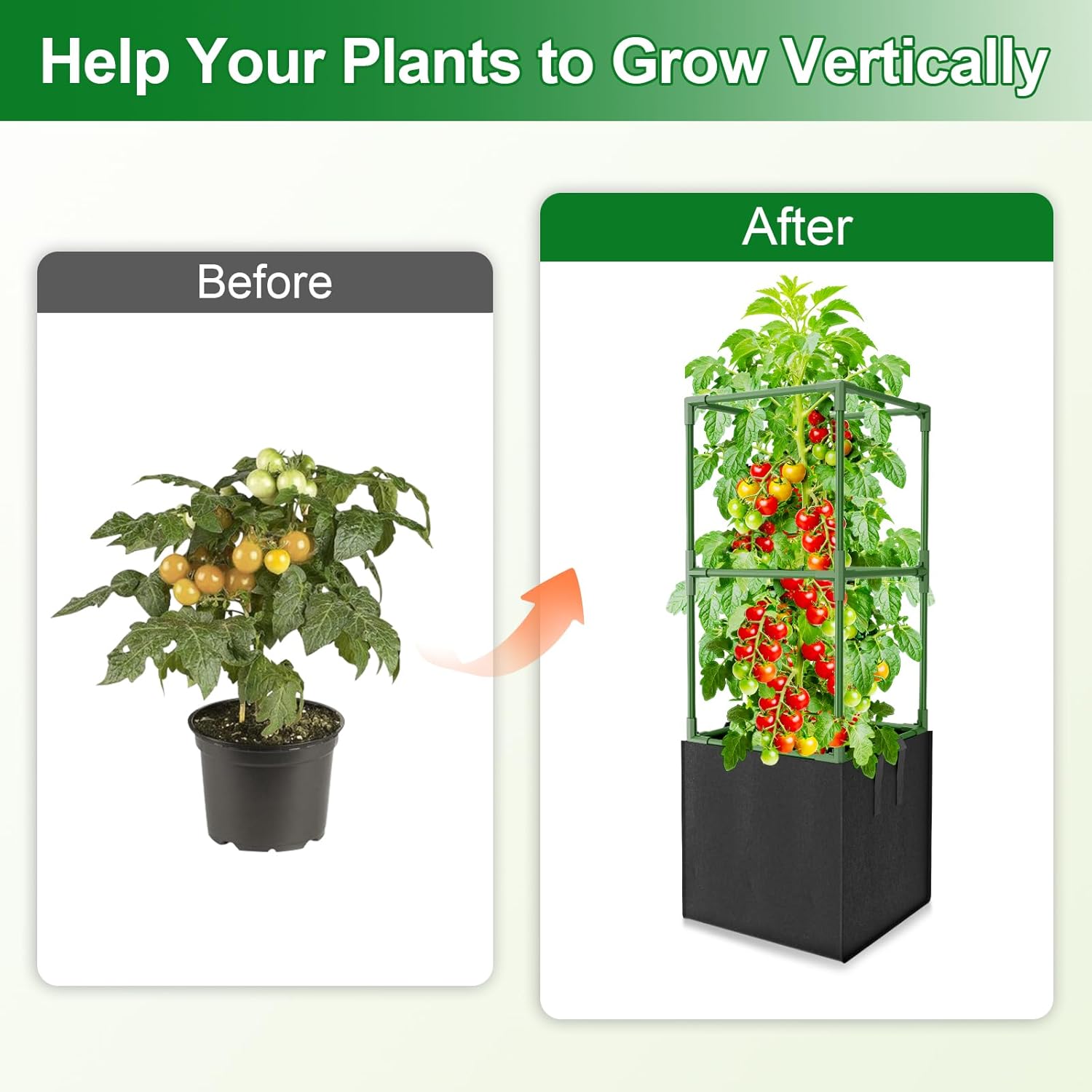 3 Pack Tomato Cages, Square Tomato Trellis with 17 Gallon Grow Bags,47IN Tall Heavy Duty Tomato Plant Support Stakes for Garden Climbing Vegetables Flowers Fruits (Extra-Bold, 3 Pack)