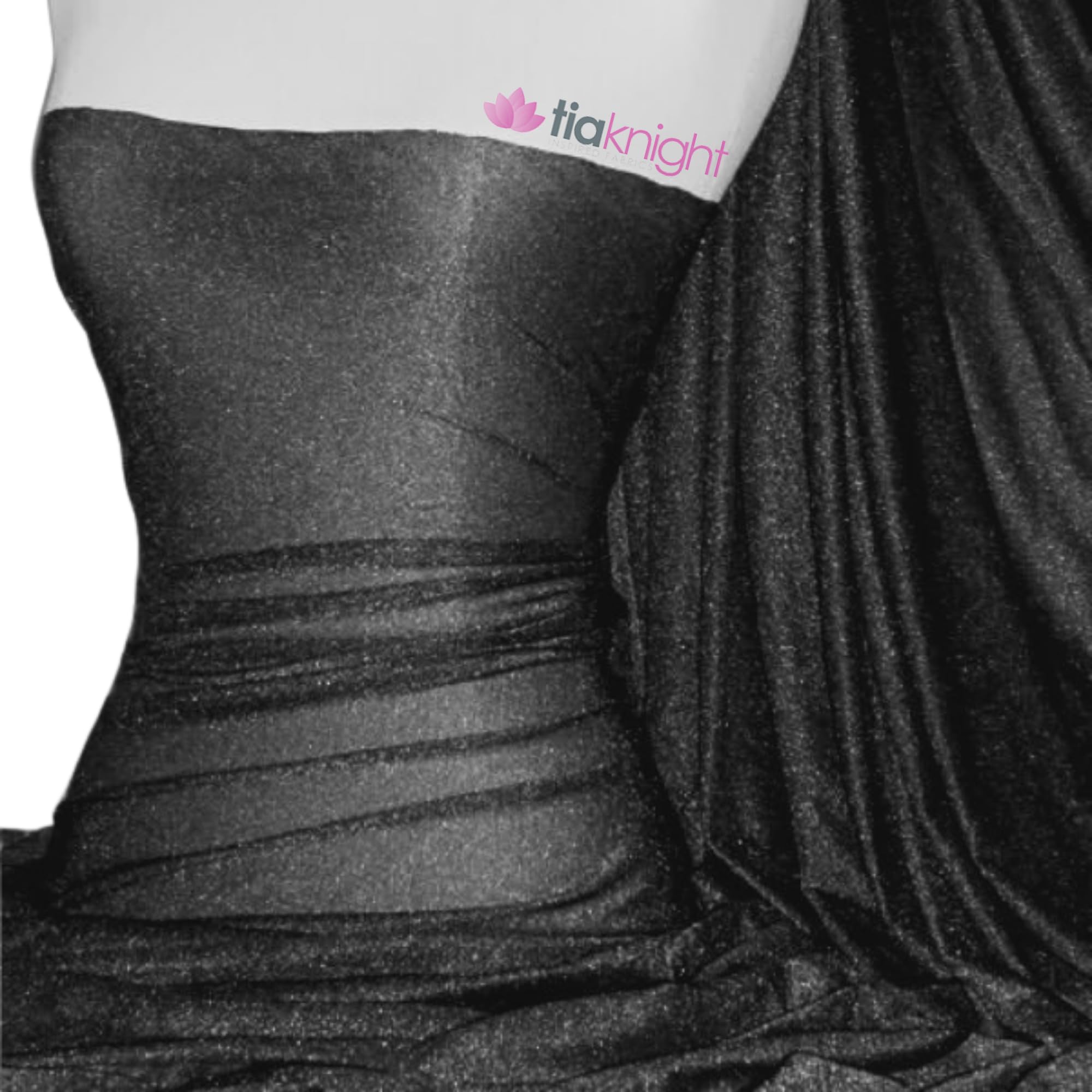 Tia Knight Inspired Fabrics Black/Silver Shimmer Gold- Polyester-Polyamide 4 Way Stretch Dressmaking Fabric, Sold By The Metre, Tia Knight ()
