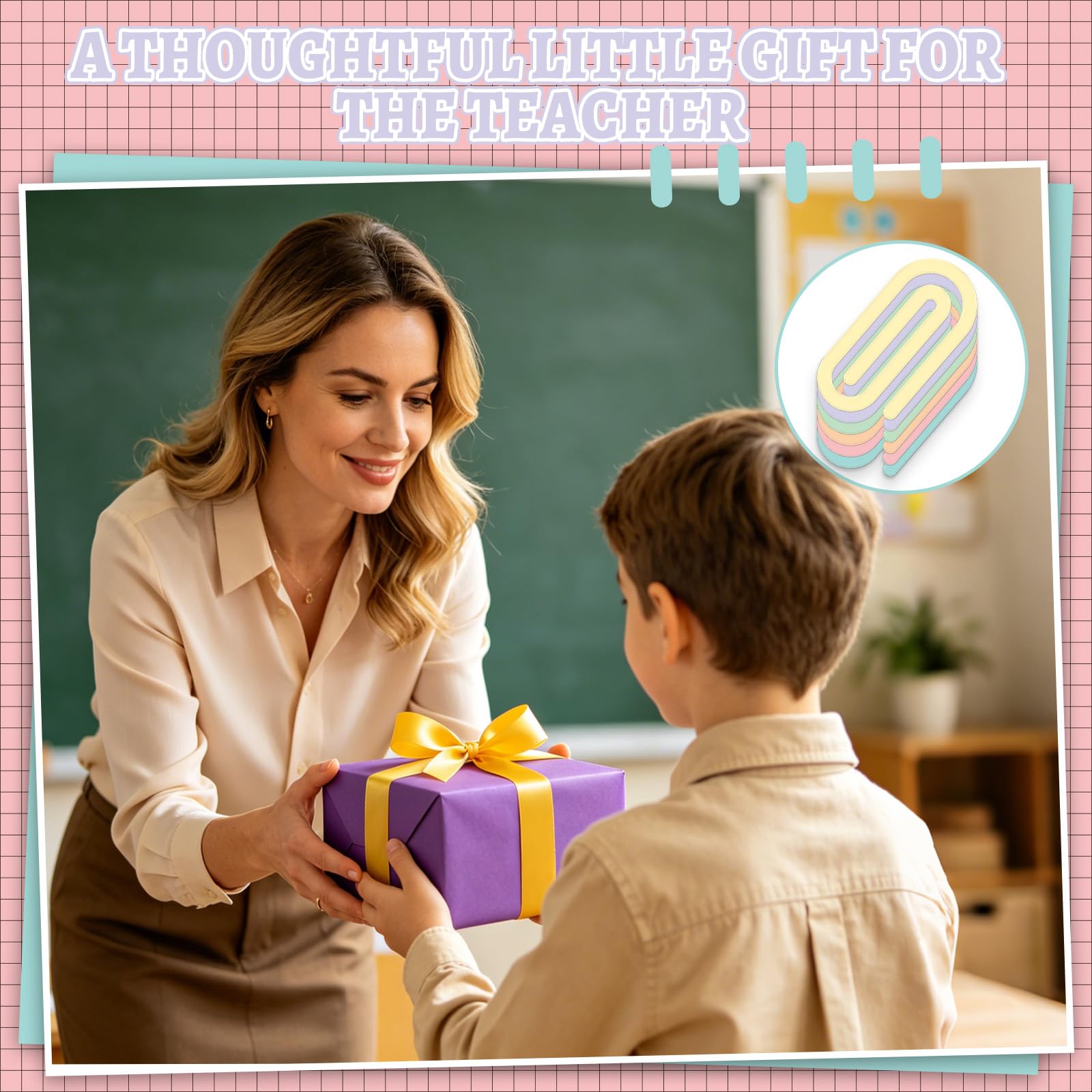 Lot de 12 trombones géants en acrylique pour enseignant, cadeaux de reconnaissance des enseignants, jolis trombones colorés avec boîte de rangement pour accessoires de bureau, fournitures scolaires