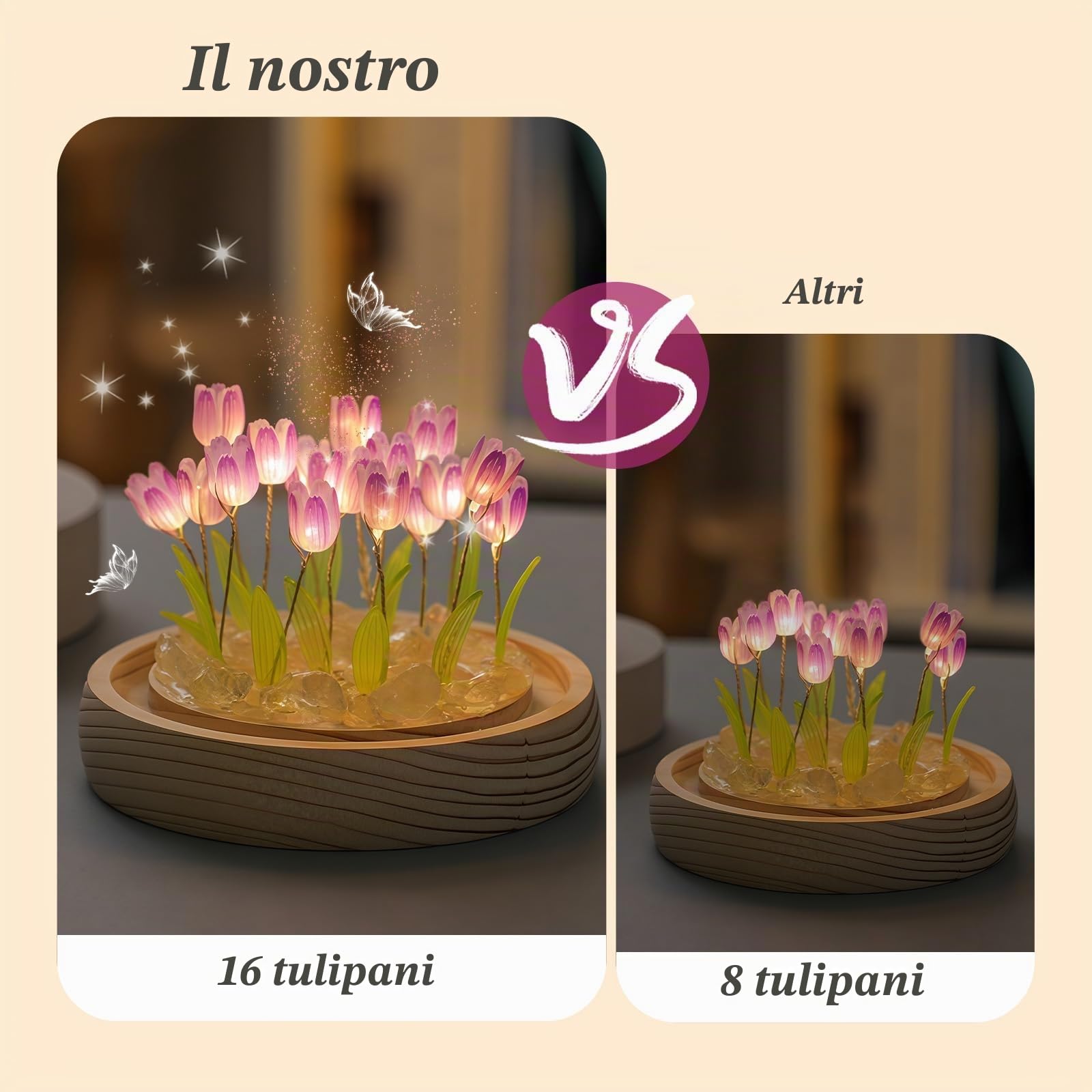 Danolt Forever Lampada a tulipano romantica viola per ragazze e donne, decorazione da camera adorabile