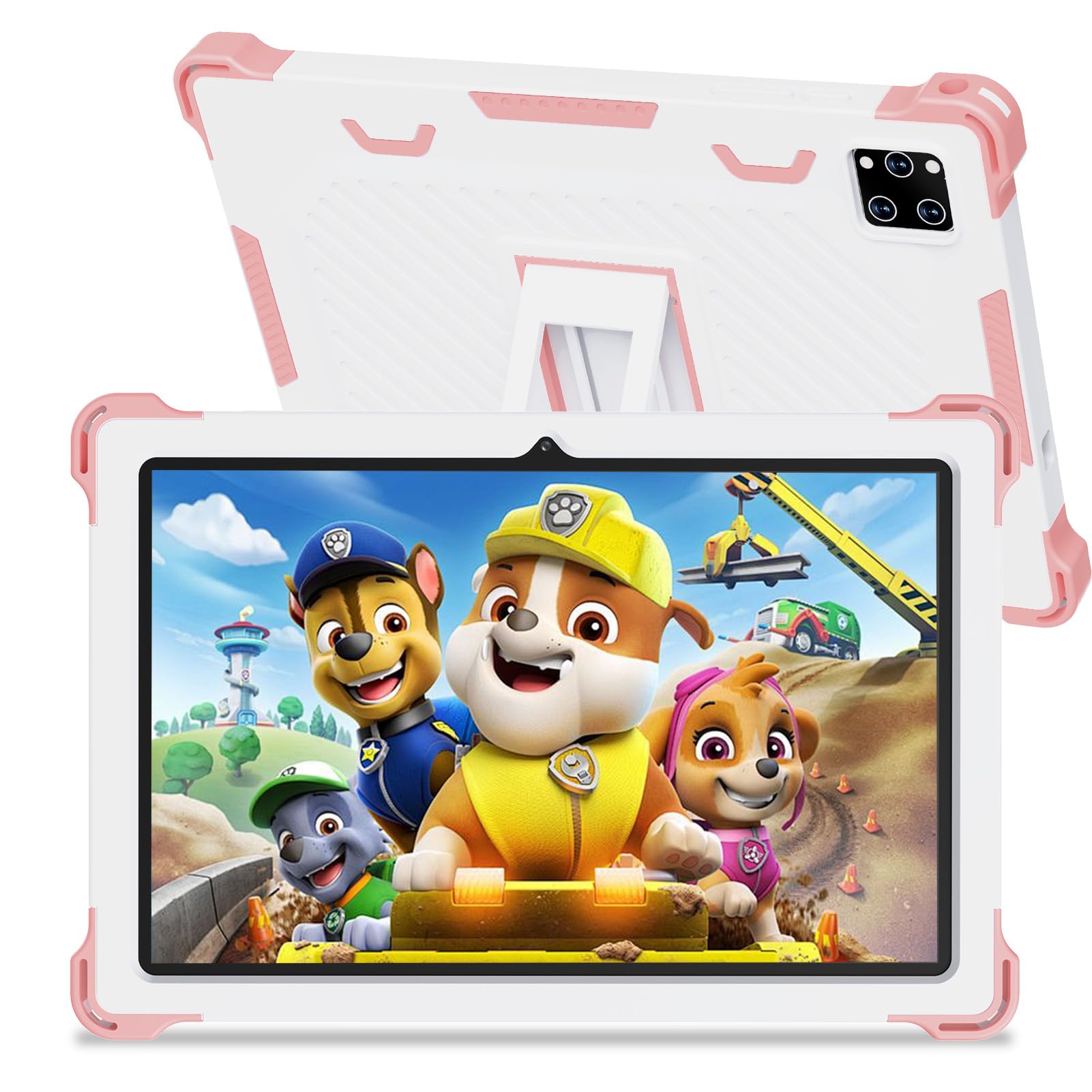 Android tablet 10 inch voor kinderen vanaf de basisleeftijd met WiFi 6 Dual IPS-camera Quad Core Widevine L1 64 GB GMS Certified Kids tablet met kinderbeveiliging en slanke hoes, roze