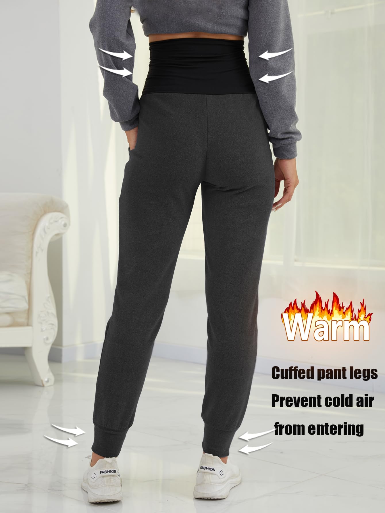 PARNIXS Leggings termici premaman con tasche e fodera in morbido pile – Pantaloni da yoga Active Mom – edizione ispessita