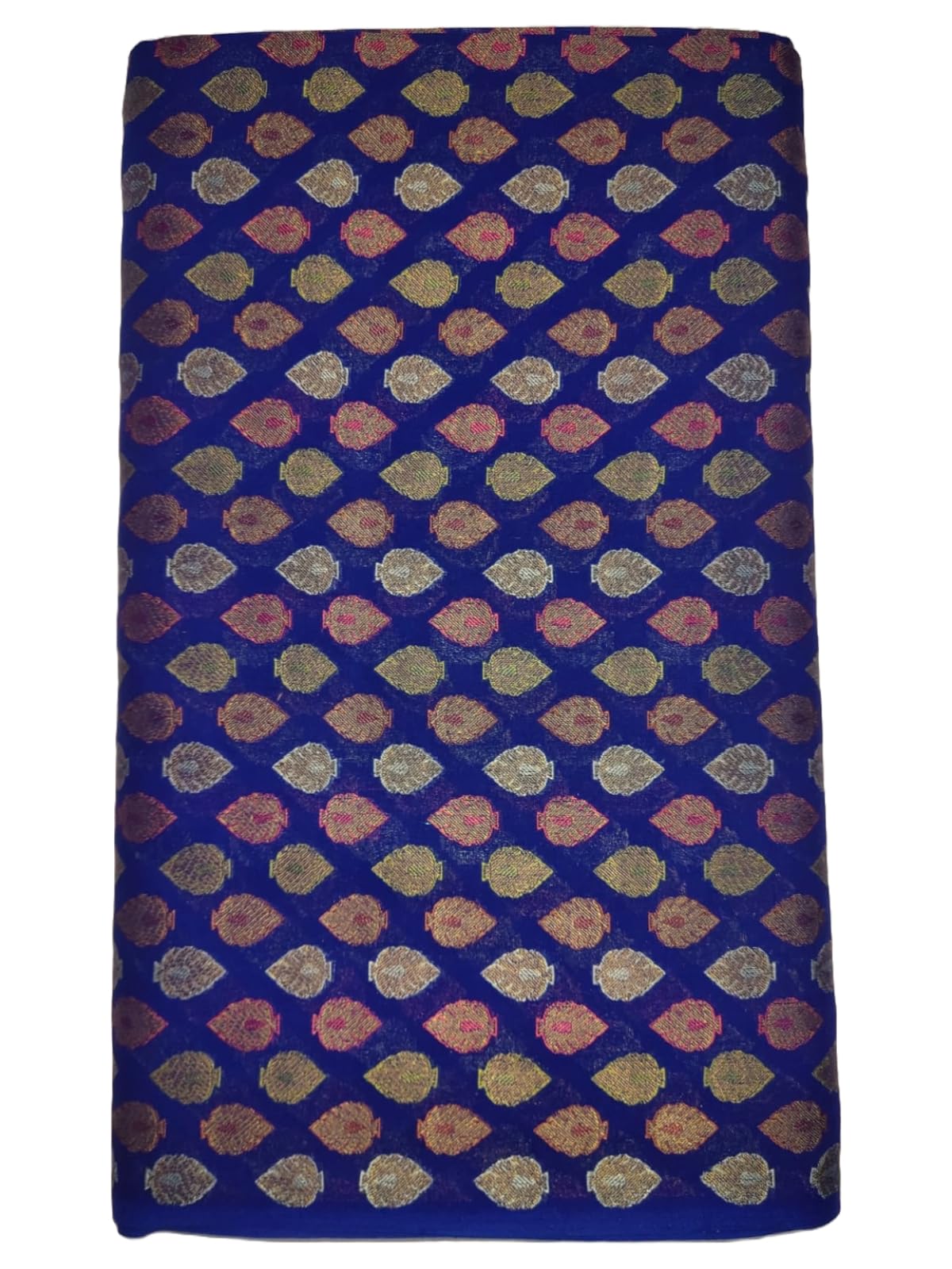 Traditional Brocade Blouse Fabric, Royal Blue with Gold Paisley Pattern, Cotton-image-14