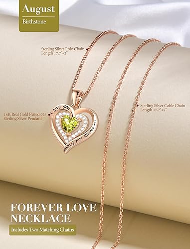 Miniatura 3 de Collar de plata de ley 925 con piedra natal de corazón para mujer, joyería para esposa, oro rosa, collares chapados en oro blanco de 18 quilates, te