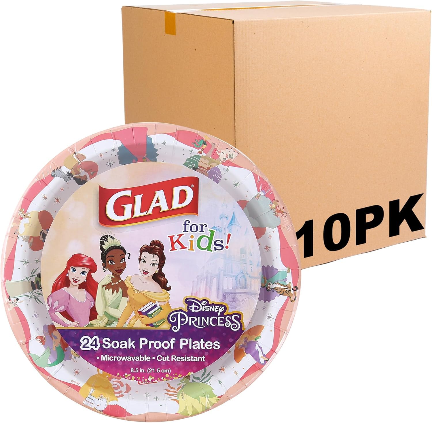 Glad for Kids Disney Princess Disposable Paper Plates, Magic is in All of Us - Heavy Duty, Soak Proof, Microwavable, Kid-Friendly Snack Plates for Everyday Use, 8.5 Inch, 24 Count - 10 Pack