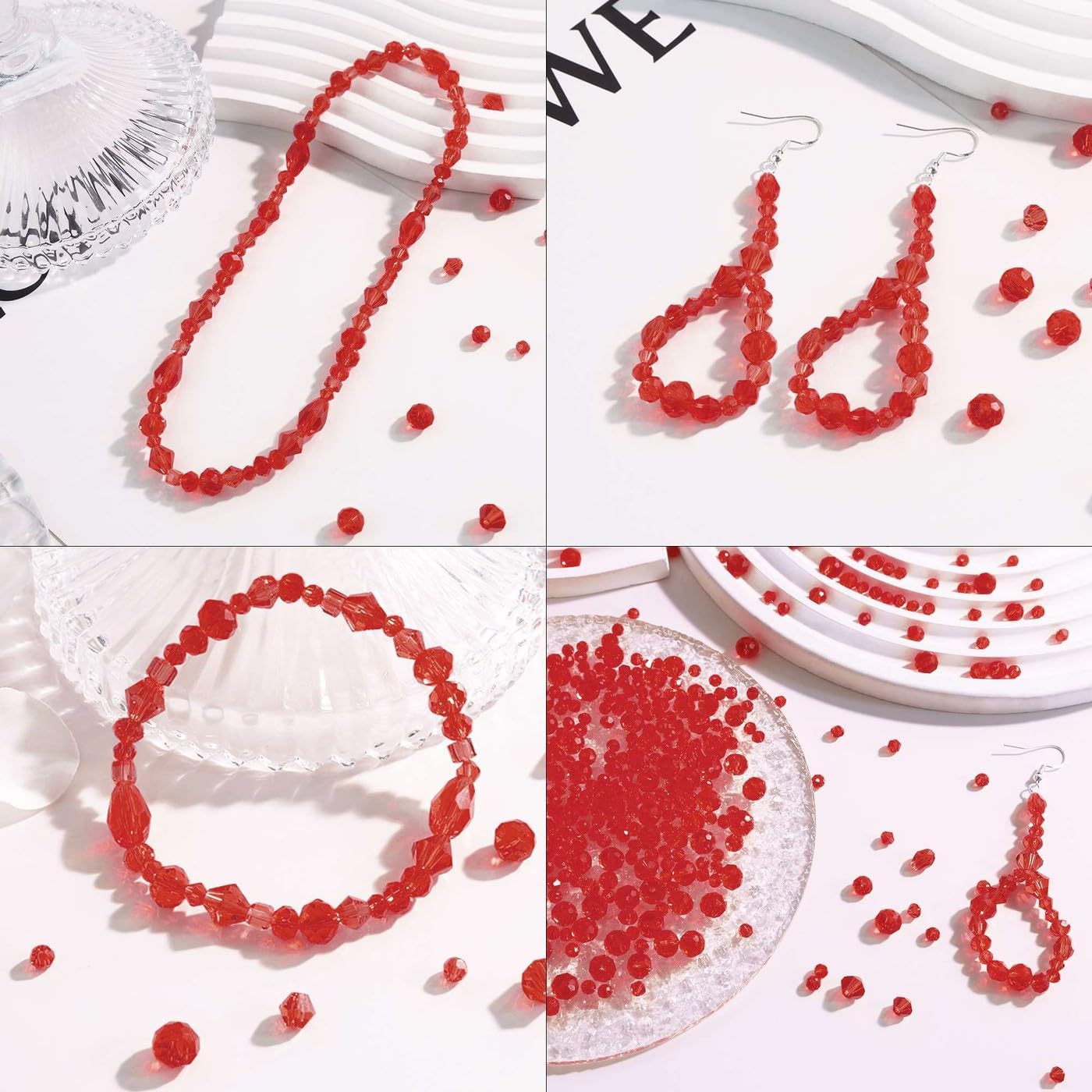 LAIDANLA 800PCS Glass Beads Red Color Crystal Beads Assorted Crystal Beads with Container Box for DIY Necklace Bracelet Earring Jewelry Making - Image 5
