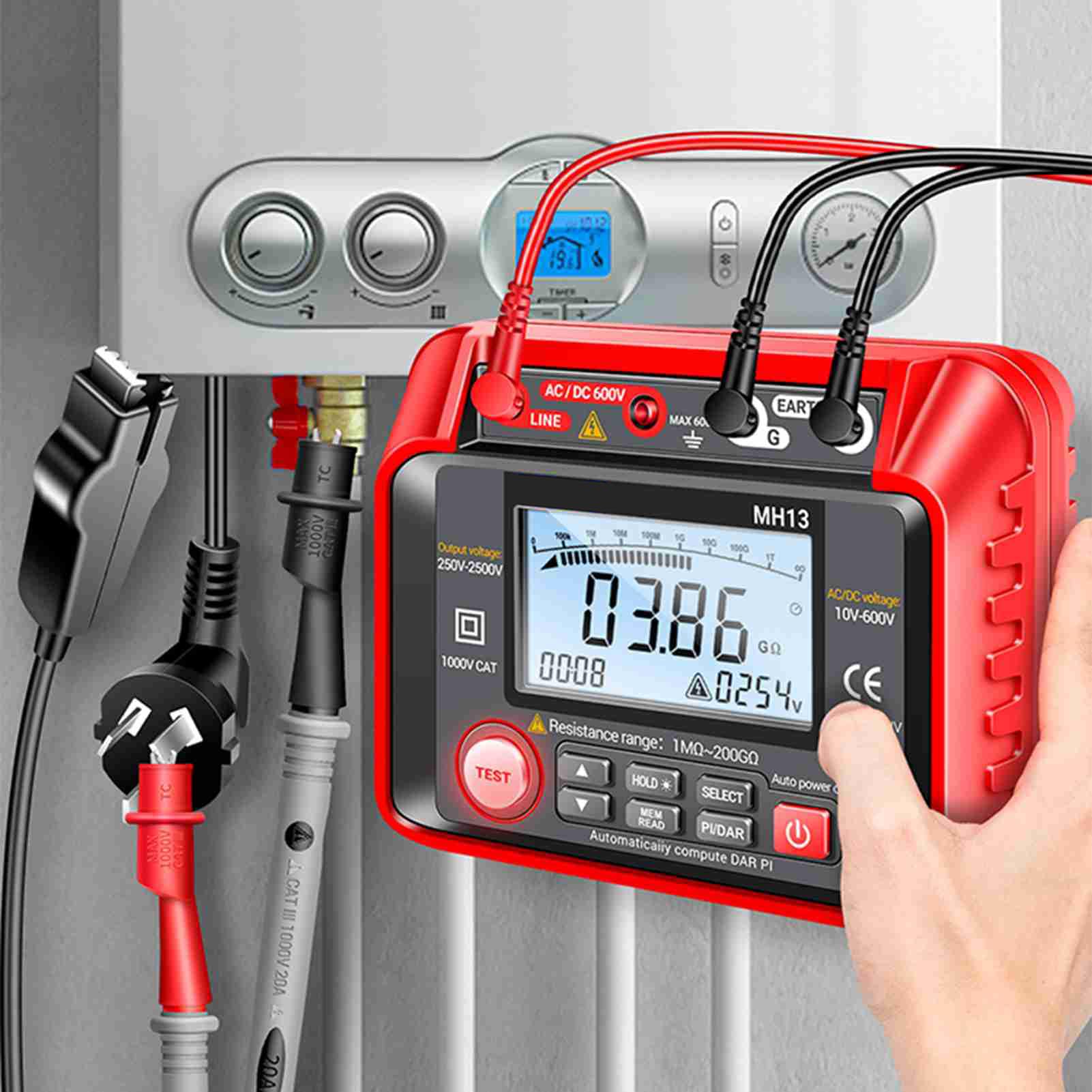 Mingzhe Miernik Testowy Megaomów, Trwały Tester Izolacji Elektrycznej do Silników i Transformatorów, Zakres 1MΩ–200GΩ, Wygodna Torba do Przechowywania w Zestawie