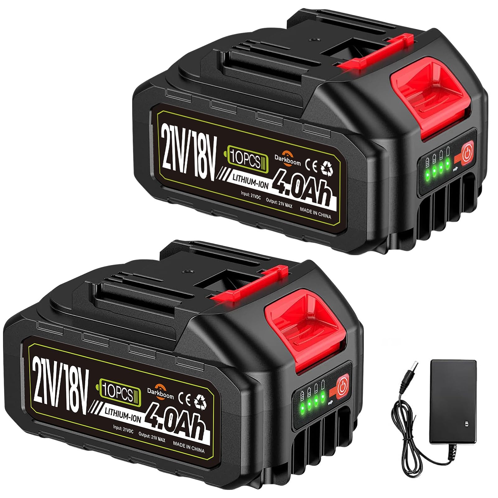 2 pièces 21 V 4,0 Ah Batterie pour outils électriques, batteries pour taille-haies, tondeuses, souffleurs à feuilles, taille-haies, aspirateurs à feuilles, nettoyeurs haute pression, coupe-bordures