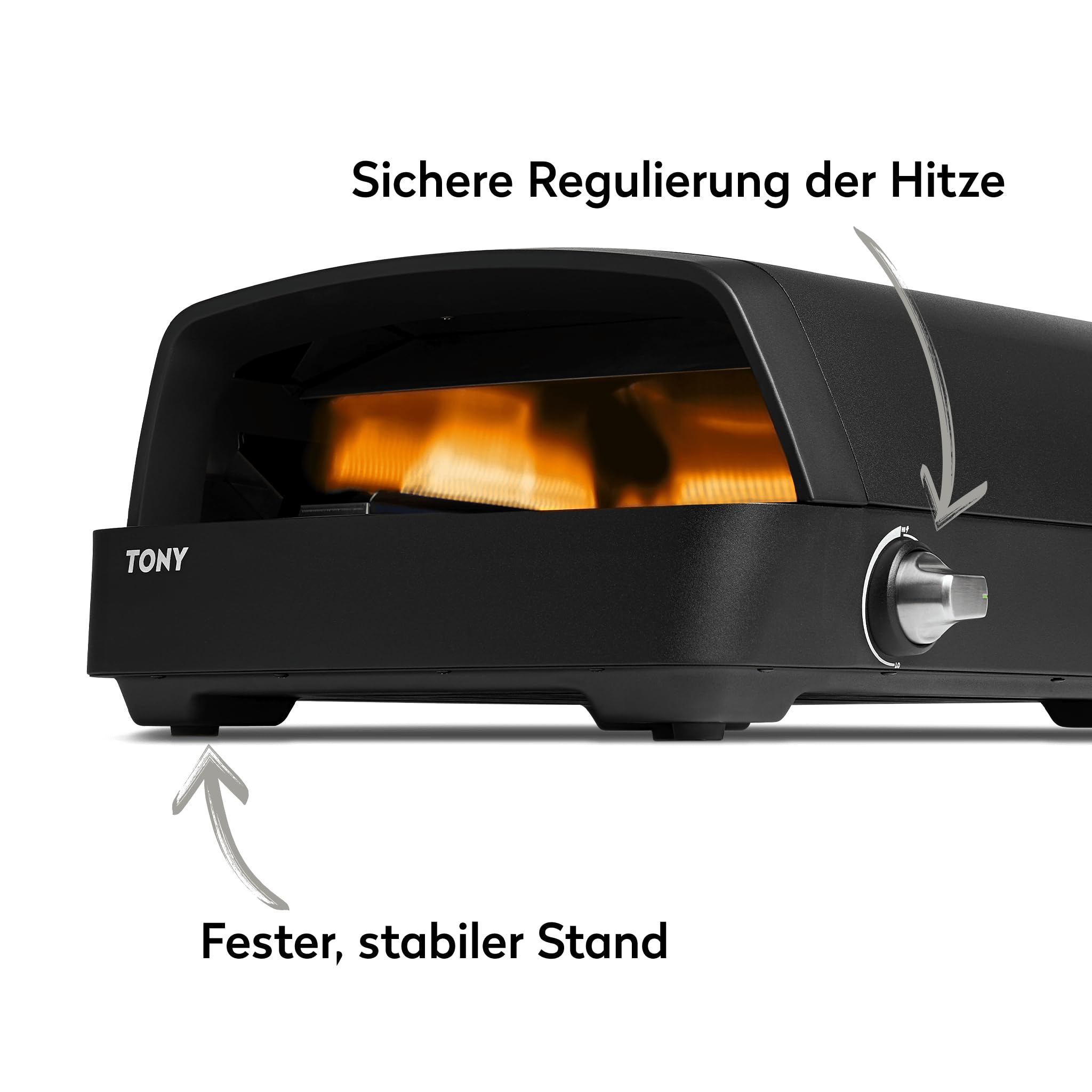 BURNHARD® Gas Pizzaofen - Tony inkl. Hitzeschild, 450 °C, Tragbarer 5,9 kW Outdoor Ofen für Pizza (58,5 x 47,7 x 24,8 cm) inkl. Cordierit-Pizzastein