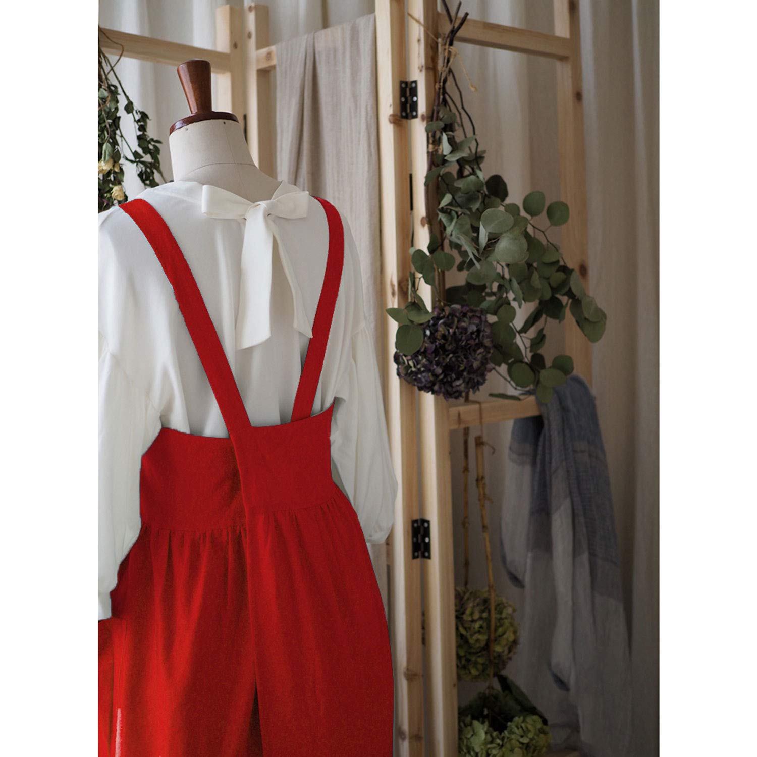 Uaussi Delantal de algodón y lino con espalda cruzada, delantal de trabajo para mujer con bolsillos, vestido de pinafore X Cruz Halter delantal para chef jardinería, Paquete de 2, rojo y blanco, talla