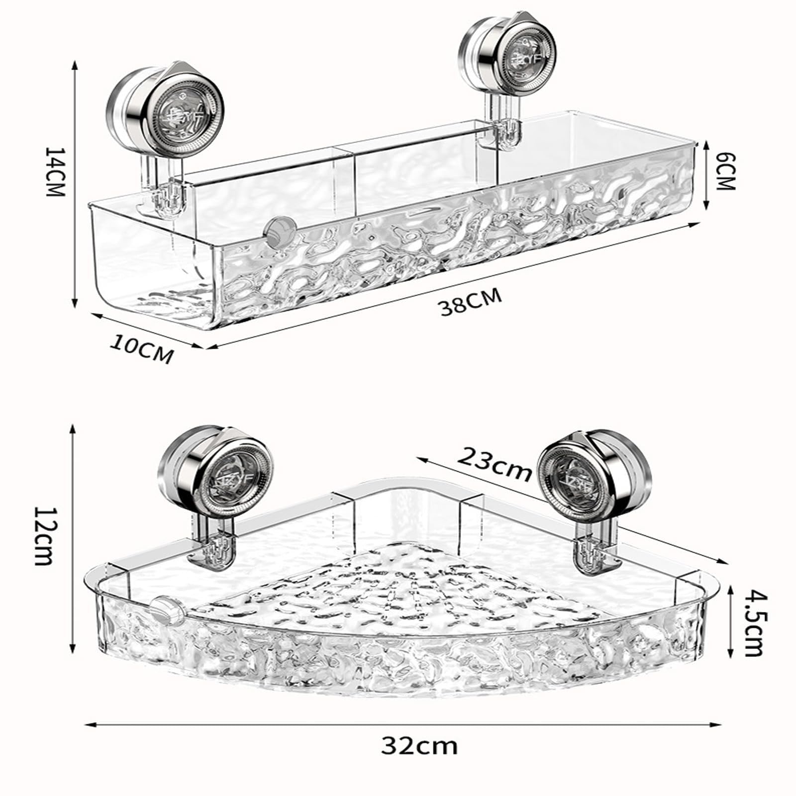 Soporte de almacenamiento de ducha de acrílico transparente para montaje en pared, estante de ventosa corrugado sin perforaciones para nización de baño (juego A+B)