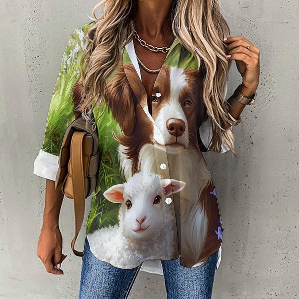Amazon.com: Border Collie Dog Sheep Women's Long Sleeve Shirt