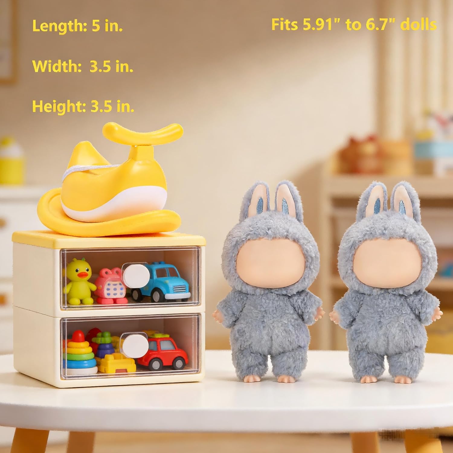 Miniature Furniture Accessories for Labubu 17cm Dolls, Swing Chair/Rocking Horse Compatible with 15cm/17cm Collectible Figures, No Doll (Rocking Horse)