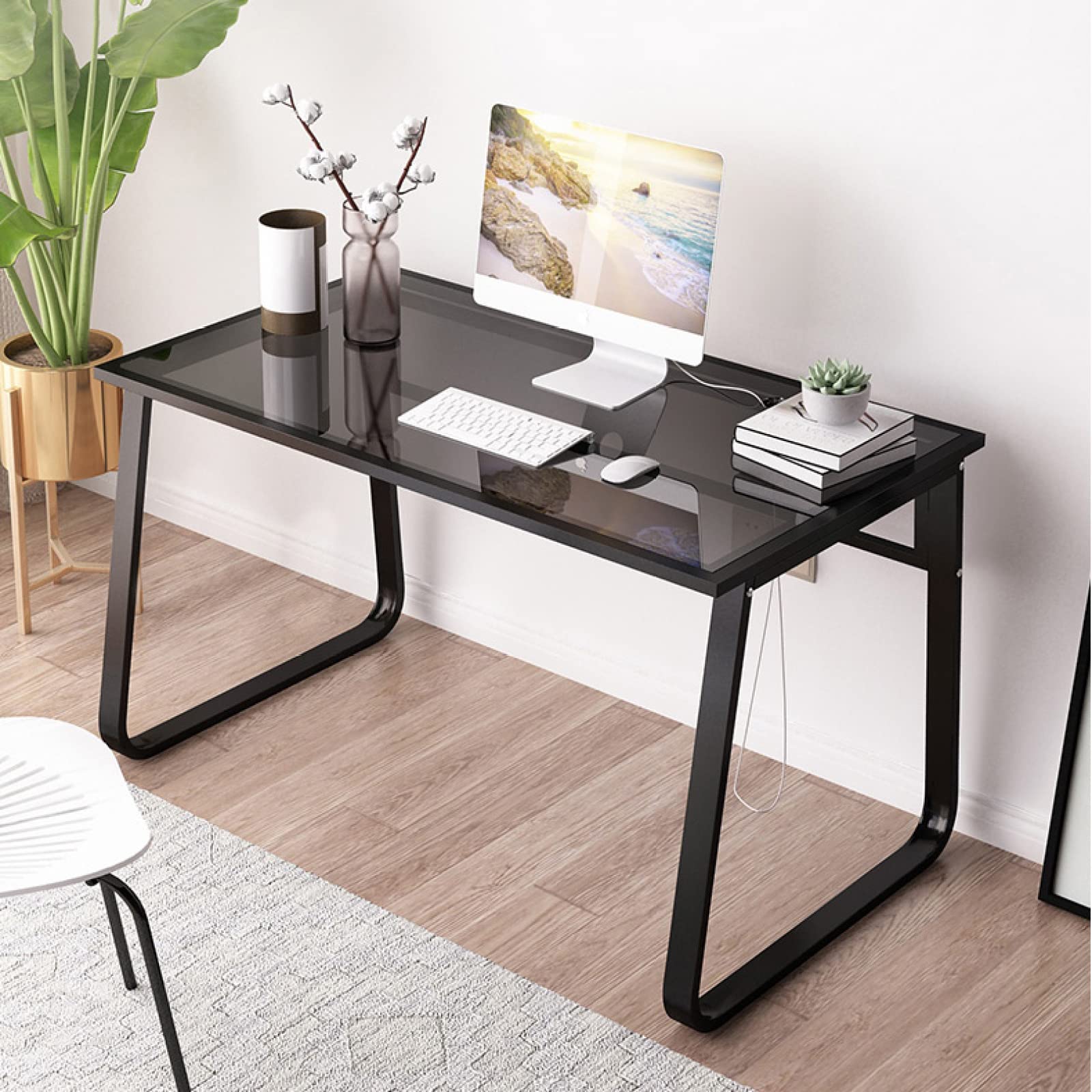 Escritorio de oficina escritorio de cristal templado claro escritorio de la computadora moderna estudiante de escritura escritorio de estudio pequeño escritorio de la computadora(39 Inch, Black)
