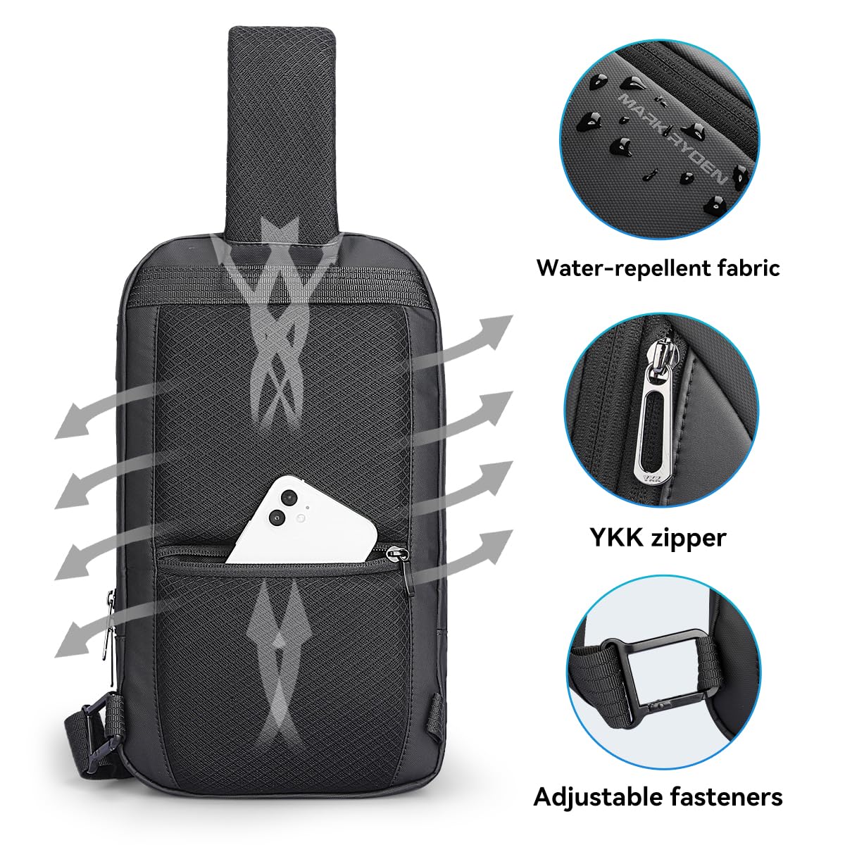Muzee MARK RYDEN Crossbody Bag Herren Groß，Mehrere Taschen Brusttasche Herren, Schultertaschen für 11 Zoll Ipad