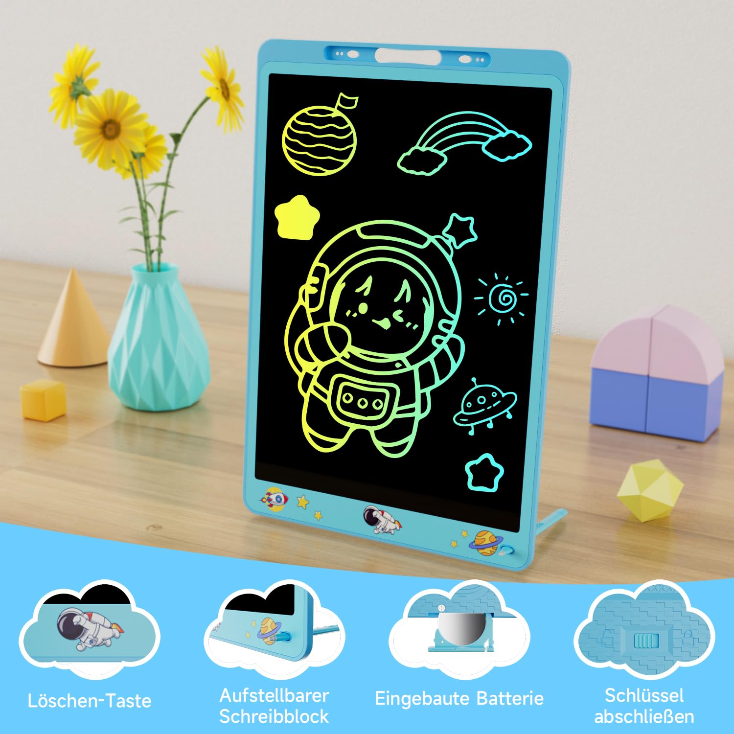Bunter LCD Schreibtafel 16 Zoll für Kinder und Erwachsene, LCD Writing Tablet Löschbarer Wiederverwendbarer Zeichenblock, Abschließbar Maltafel Tablet, Kinder Spielzeug Geschenke, Blau - 4