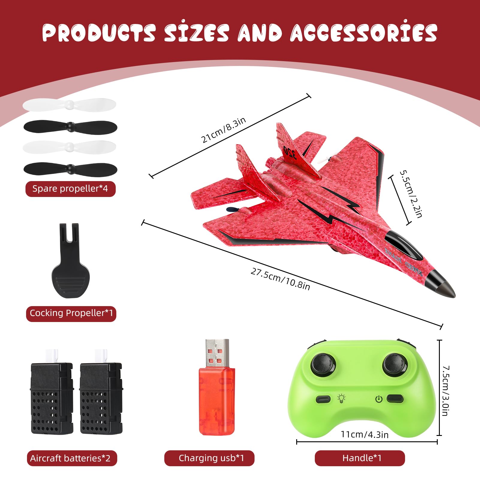 RC Flugzeug 2.4GHz Ferngesteuerter, 2CH Rc Flugzeug RTF für Anfänger erngesteuertes F lugzeug mit LED-Licht F lugzeug Spielzeug Modellflugzeug mit für Anfänger Kinder Erwachsene (Rot)