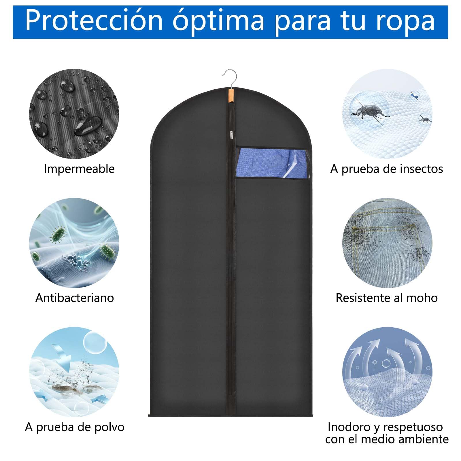 Sevenpers Fundas Ropa Armario Negro 60x140cm Juego 6, Antipolvo Antihumedad Antipolillas, Funda Larga con Cremallera, Transpirable Bolsa de Ropa para Abrigos Invernales y Vestidos Grandes — view 6