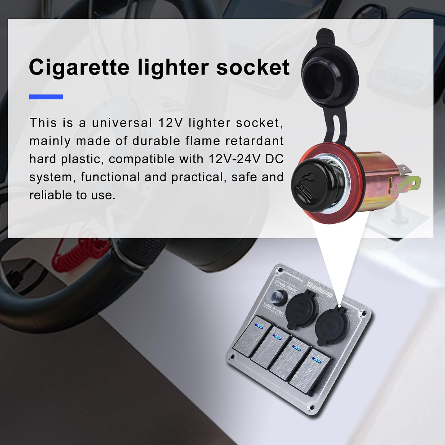 Marine Boat Rocker Switch Panel,Waterproof Aluminum 8 Gang Toggle Switch Panel with Dual USB and Voltmeter Panel for RVs, Cars, Boats, Trucks,Trailers - 12-24V (Silver, 8 Gang)