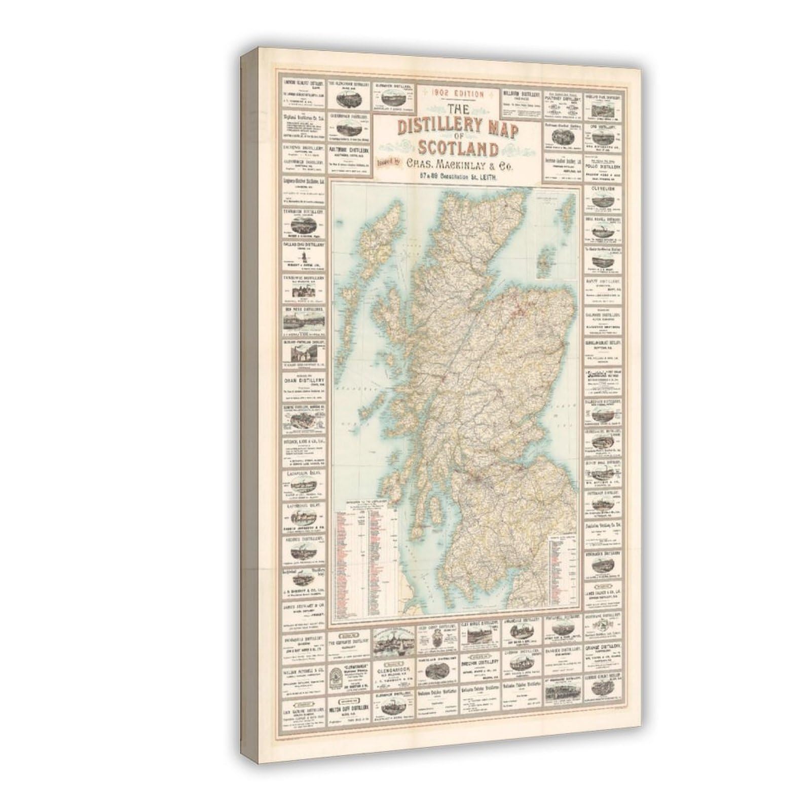 Piank Frame Whiskey Map Of Scotland Vintage Scotch Poster Bedroom Canvas Decor Print Wall Art Office Room Aesthetic Decor Gift 12X18inch(30X45cm)