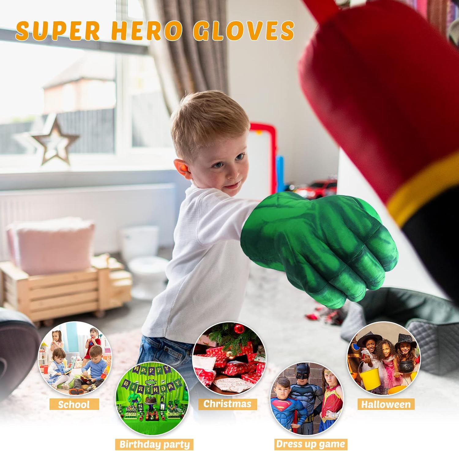 Superhero Toys Incredible Smash Fists Incredible Gloves Boxing Gloves for Toddlers Boys and Girls,Green…