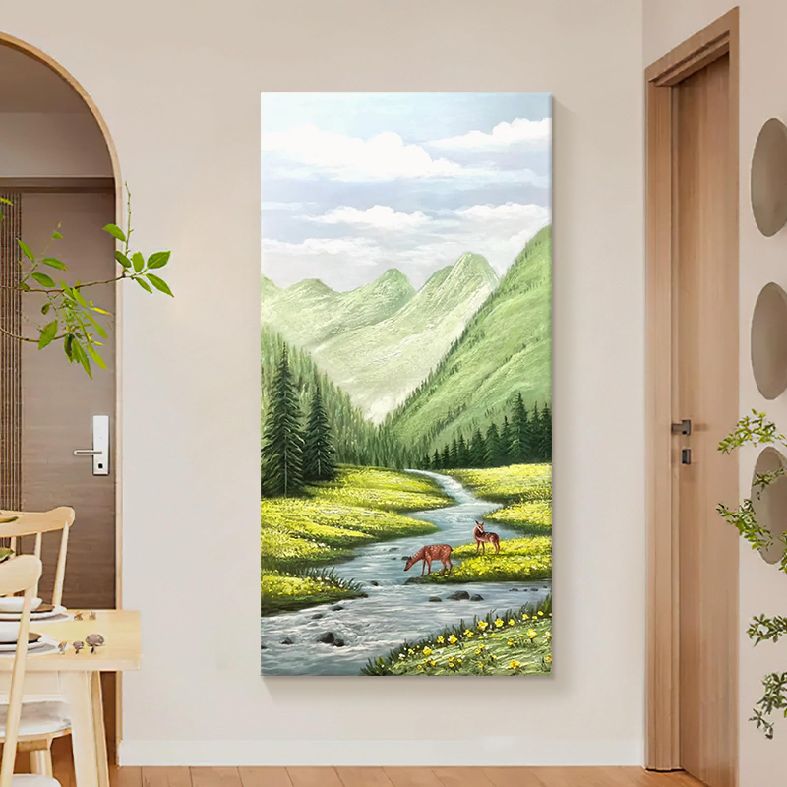 Peinture de luxe cerf paysage peint à la main art mural pour intérieur chic