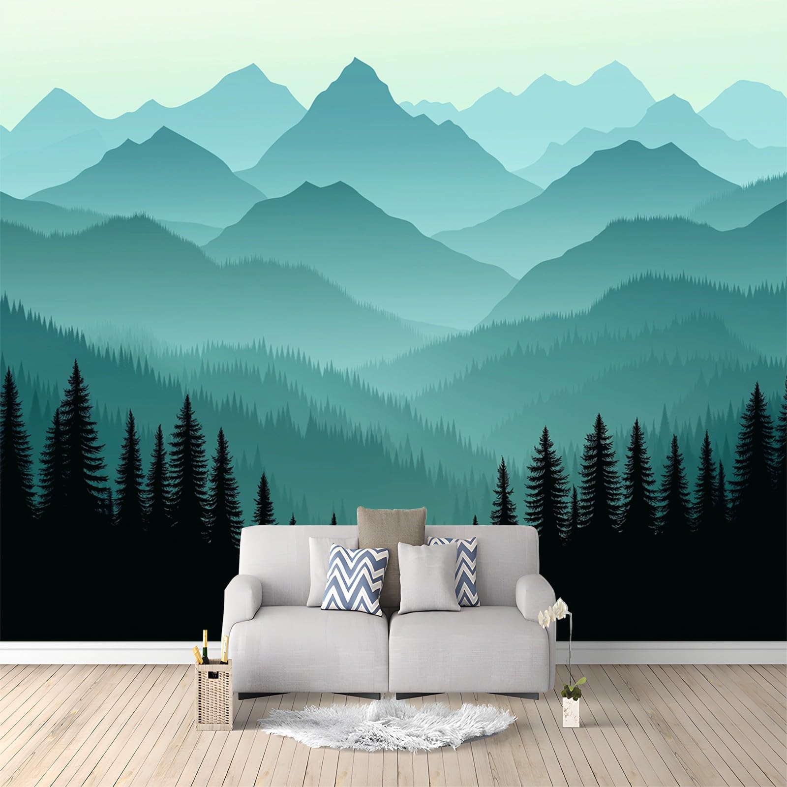 Tapeta 300 x 210 cm prosta geometria górska malarstwo turkusowe tapety na malowidła ścienne sypialnia salon