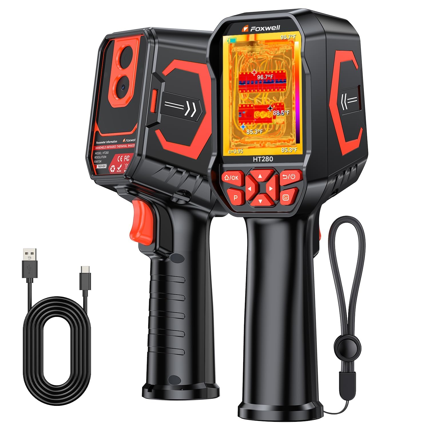 Thermal Camera, 25Hz Handheld Infrared Camera with Temp Alarm, PC Analysis for Home HVAC Electrical Industrial Inspection FOXWELL HT280 Thermal Imaging Camera, 320 X 240 2.8" LCD, 260 x 260 TISR