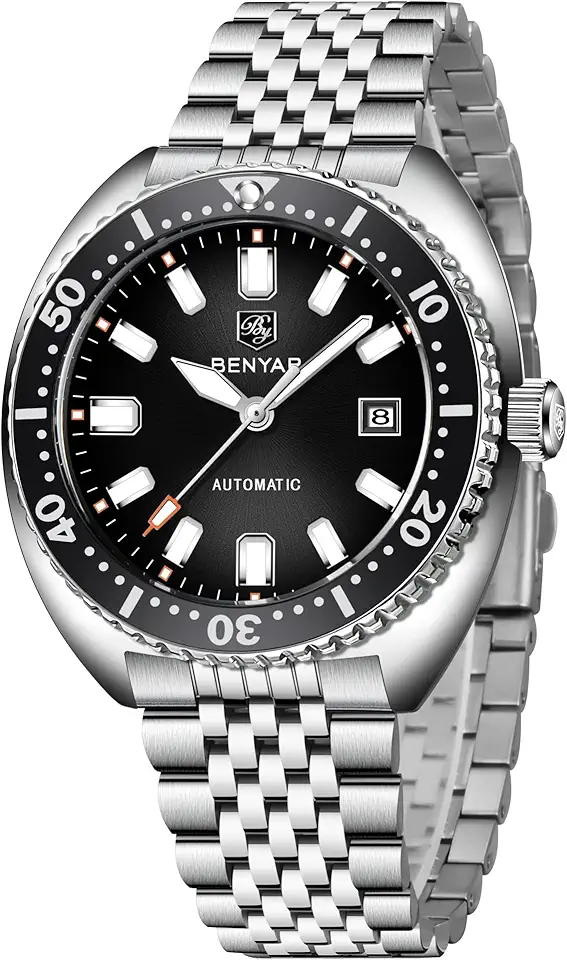 Benyar Relógios automáticos para homens, pulseira de aço inoxidável, r