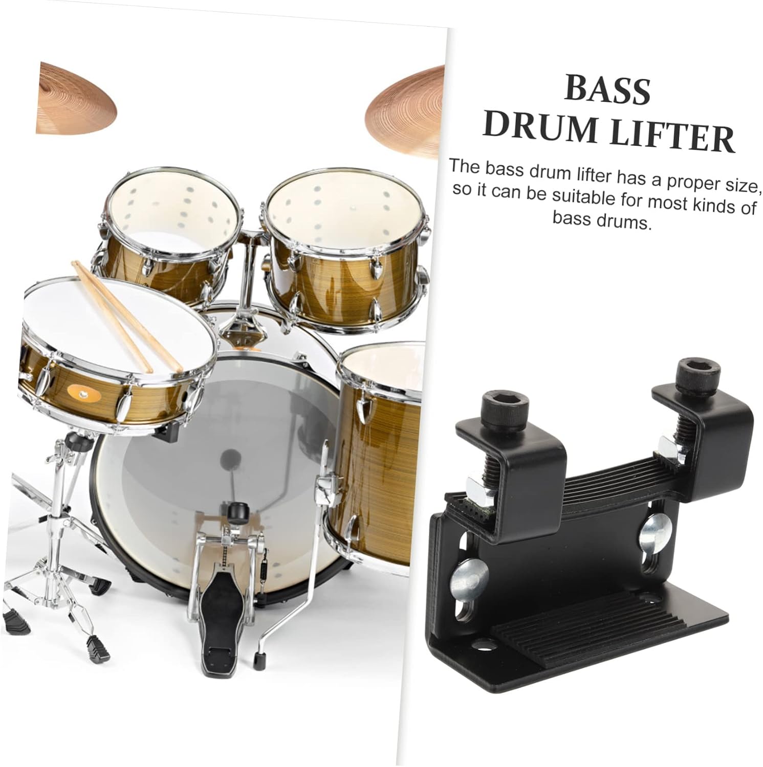 VOSAREA Adjustable Bass Drum Riser and Lifter - Sturdy Metal Drum Elevation Platform - Ideal for All Sizes Durable Black Finish for Electric and Acoustic Drums