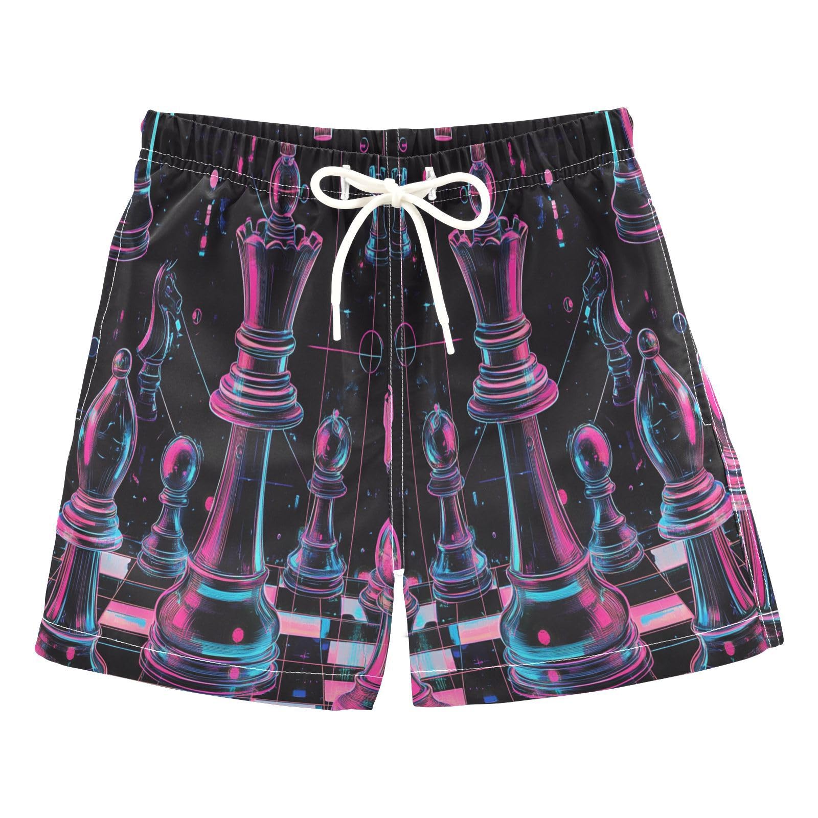 Jucciaco Boys Swim Trunk Quick Dry Beach Board Shorts Chess Grid Neon Black Swimwear for Kids