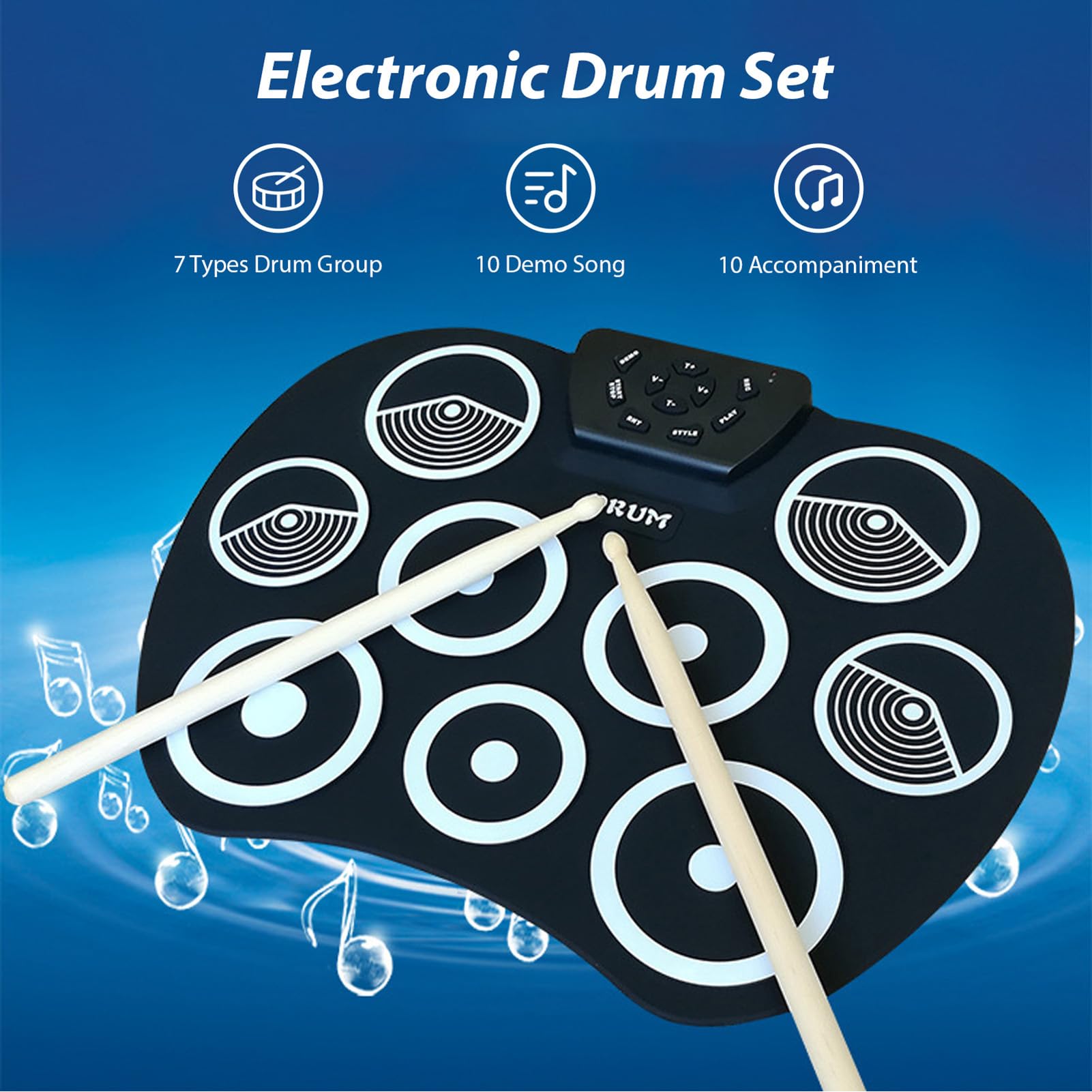 Tragbares Elektronisches Schlagzeug-Set, 9-Pad-Roll-Up-Übungsset mit MIDI-Ausgang, Ultraleichtes Design für Heimstudio-Aufnahmen und Spiele