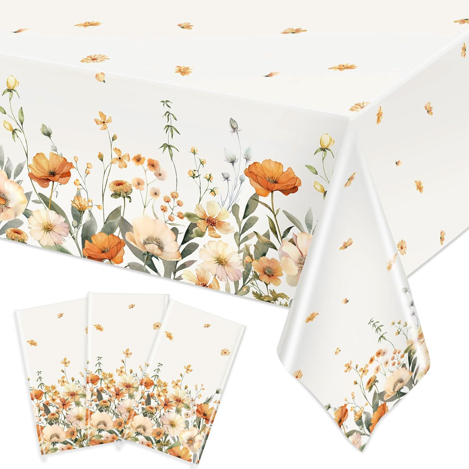 Ganeen 3 Pcs Fall Floral Plastic Tablecloth, Fall Party Decorations