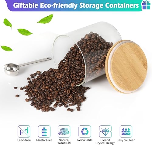 Miniatura 9 de Tarros grandes de vidrio con tapas, cuchara, harina, azúcar, recipientes de almacenamiento para galletas, boca ancha, tarro de iniciación de masa