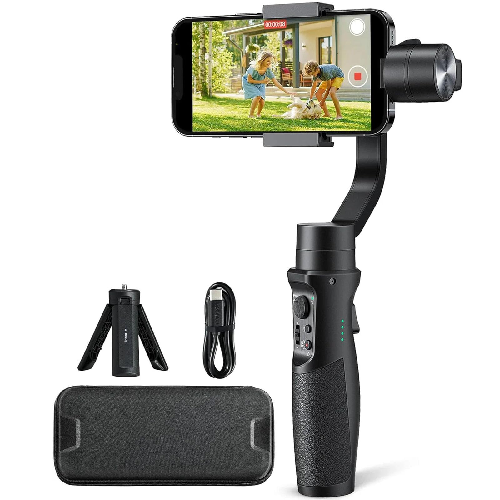 Stabilizzatore cardanico per Smartphone, Gimbal Professionale per Telefono a 3 Assi per Registrazione Video, Stabilizzatore Vloggin con modalità Ultra grandangolare, Tracciamento Oggetti