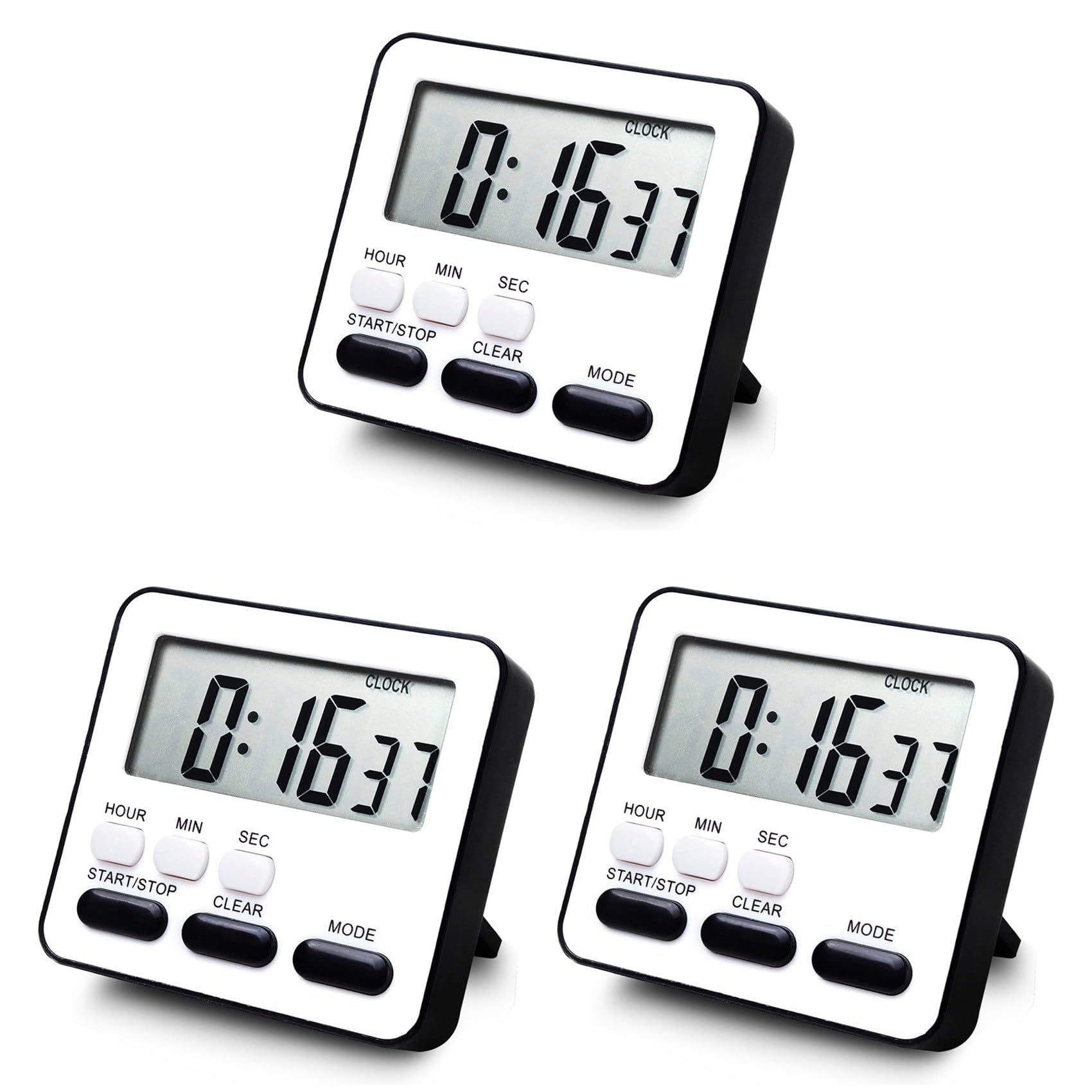 Hndhbfgrt 3X Kitchen Timer Count Down Count Up,Multifunctional Alarm Clock,Desk Clock,Black