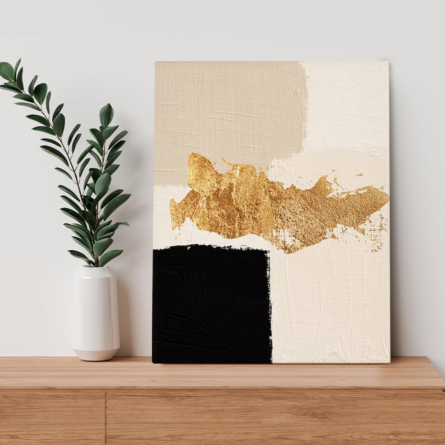 BearCake Abstract Black Beige and Gold Wall Art Set of 2 - Modern Black Gold Wall Decor Poster for Bedroom Living Room, Oil Painting Abstract Pictures for Home Office Decor, 11x14 Inches Framed