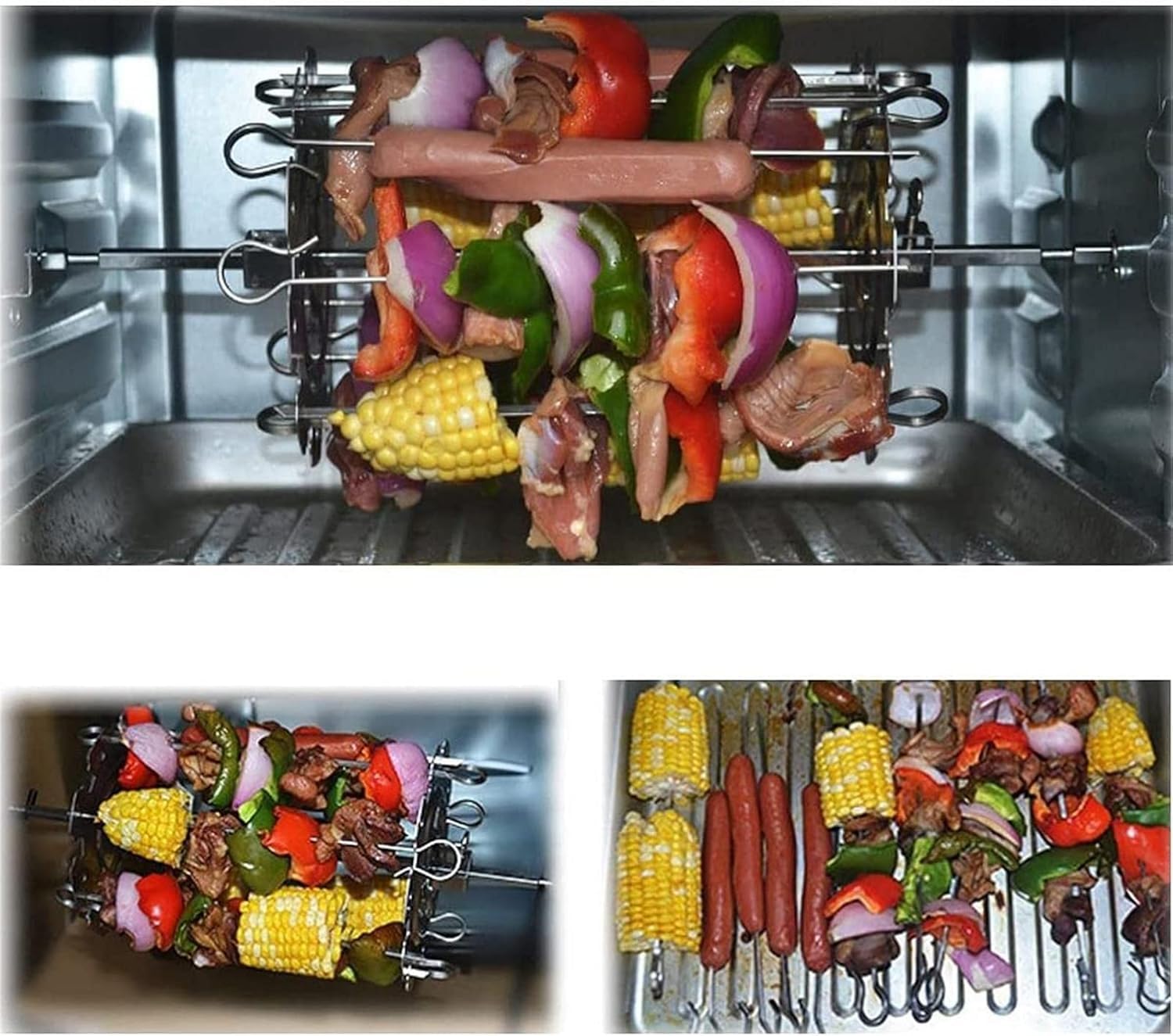 Food Grade Stainless Steel BBQ Grill Cage Vegetable Meat Skewer Kebab Maker for Rotisserie Oven Roaster